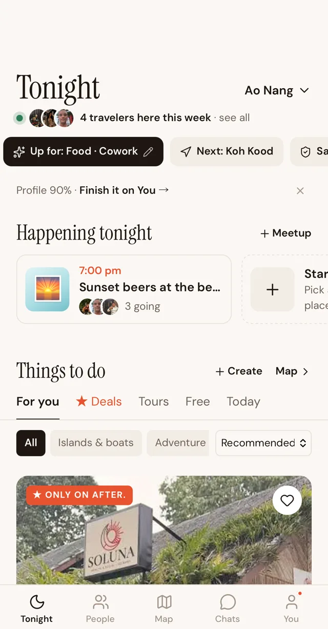 Tonight screen in the after. app