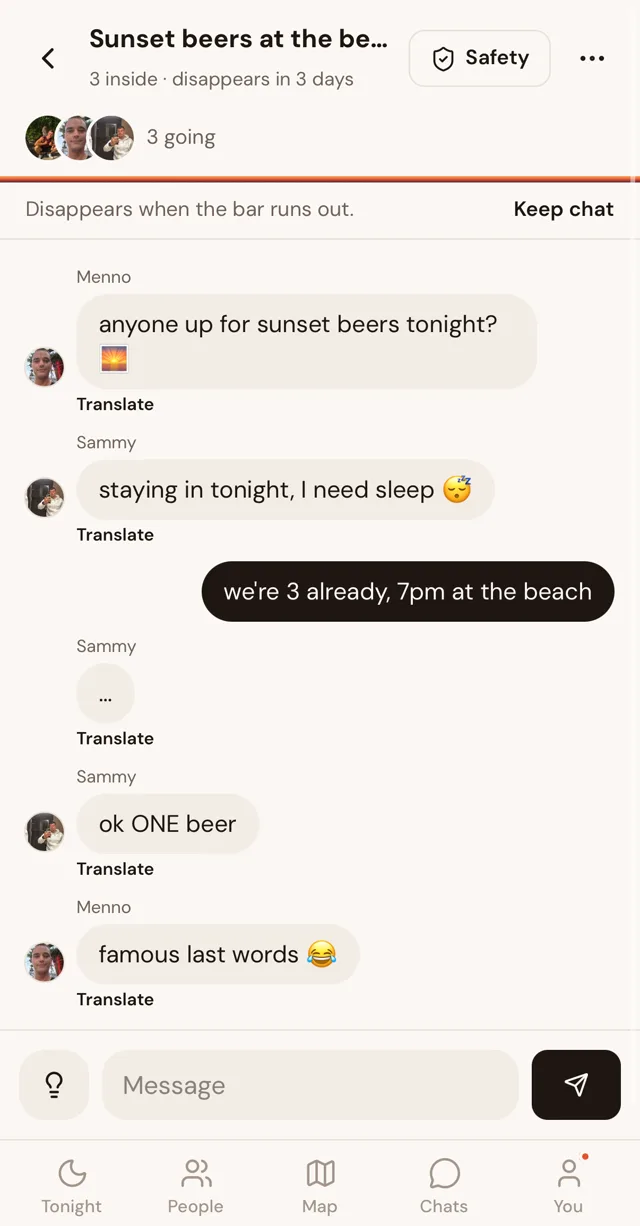 Group chat for a meetup